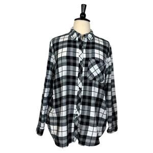 GAP Button Down Shirt Top Flannel Black White Plaid Women Size 2X